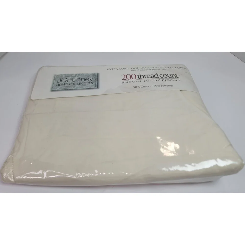 Vintage JCPenney Home Collection Twin XL Fitted Sheet Ivory 200TC NOS USA
